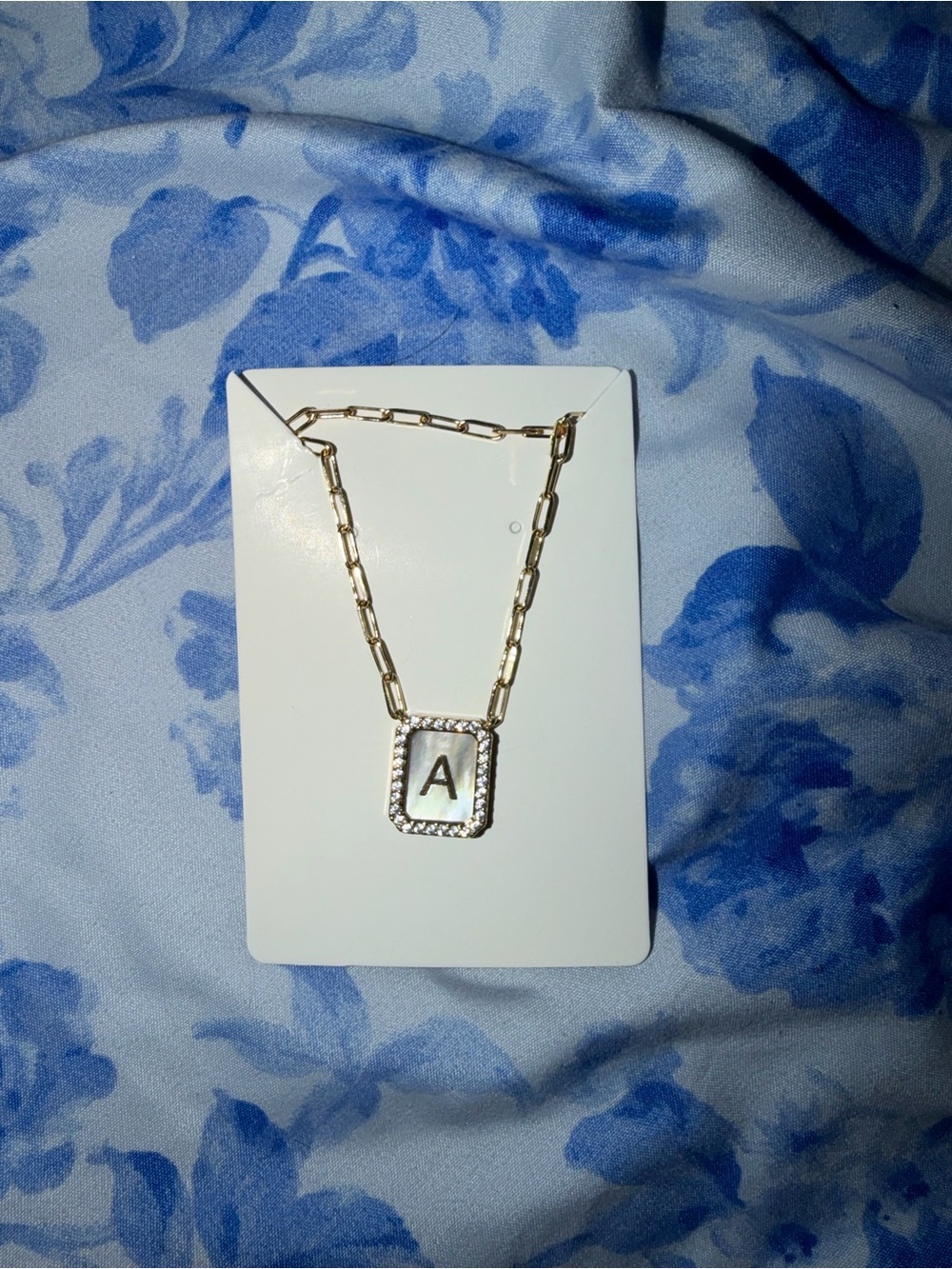 Gold Initial 'A' Pendant Necklace with Crystal Frame